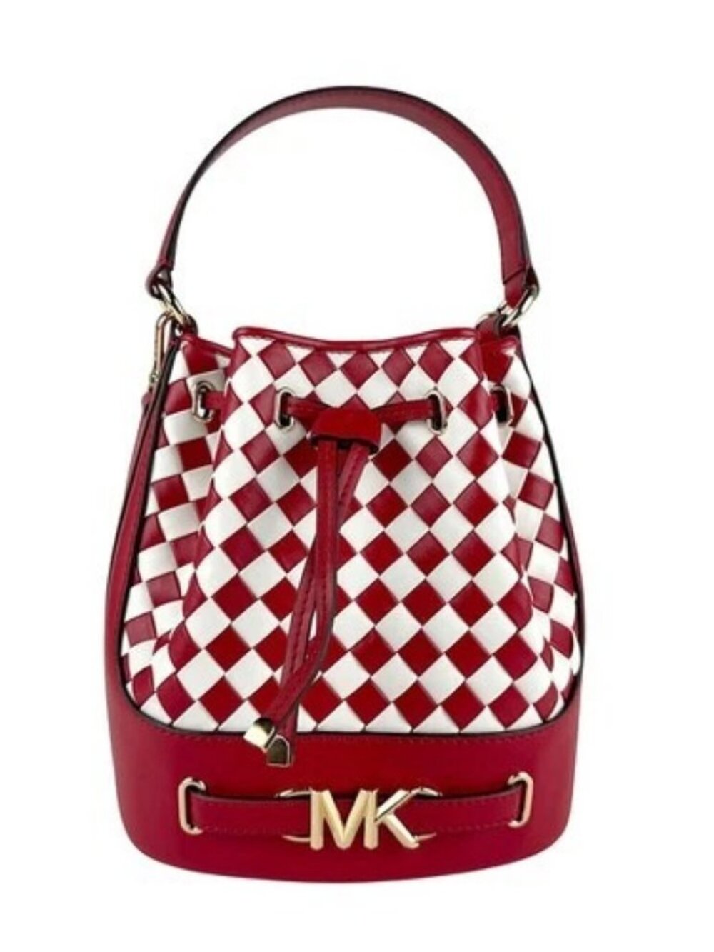 Auth Michael Kors Handbag Shoulder Bag Red/White Leather/Goldtone - z6654 - Picture 1 of 13